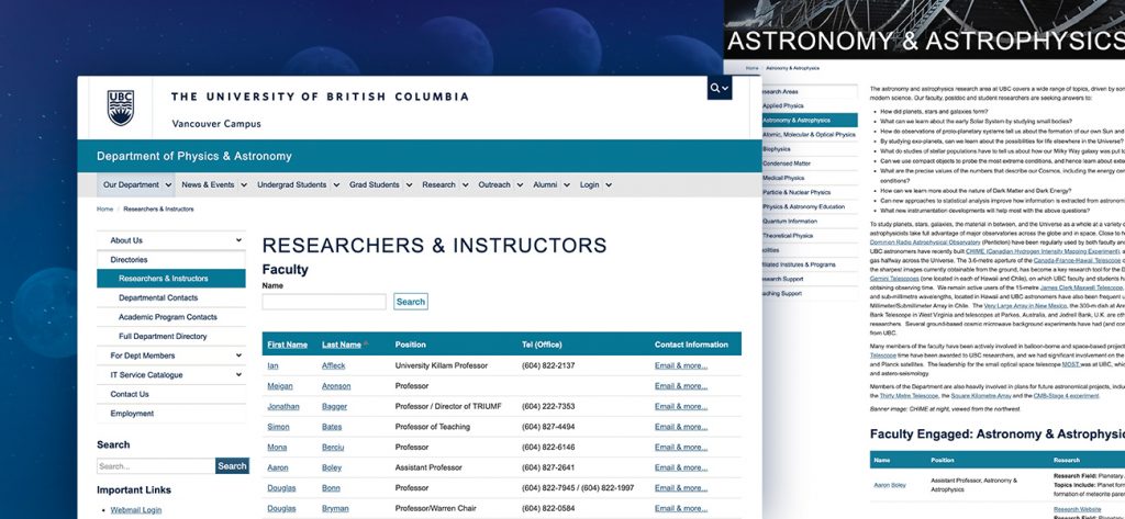 The updated & migrated Drupal 9 internal pages of UBC Phas