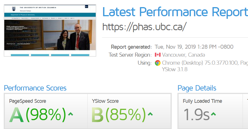 Drupal 9 performance scores at launch