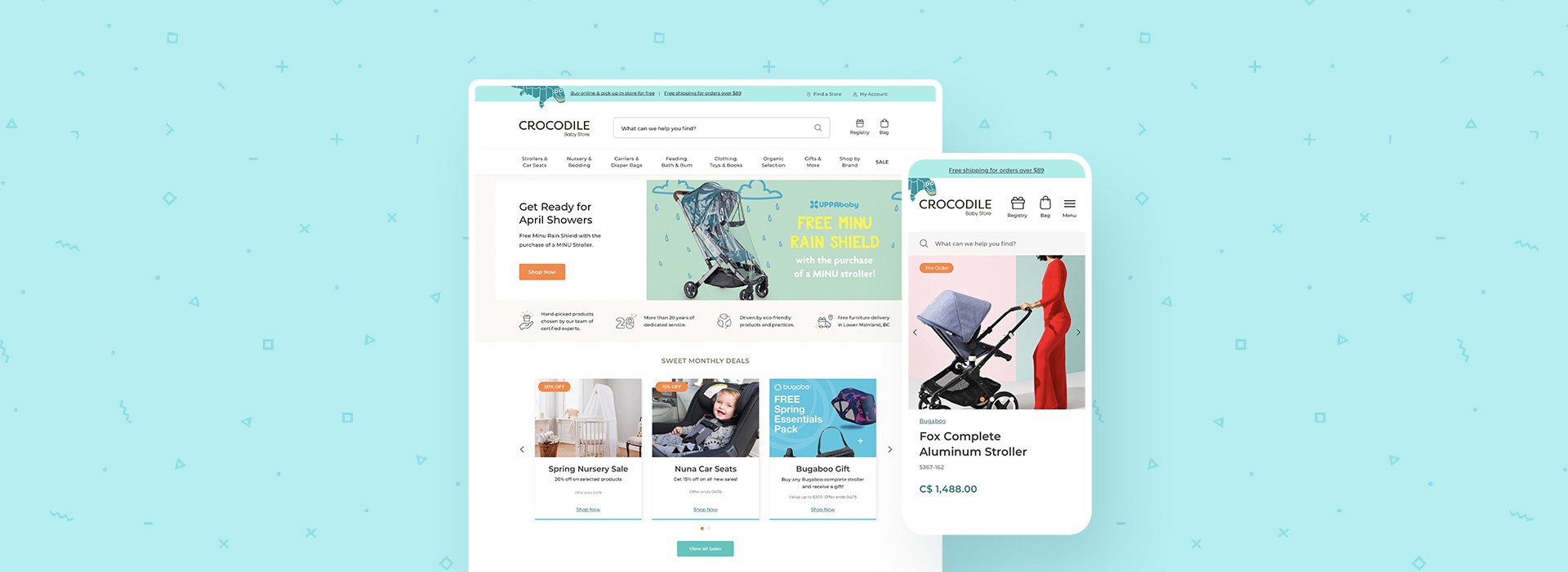 Desktop & mobile eCommerce designs for the Crocodile Baby UI & UX study