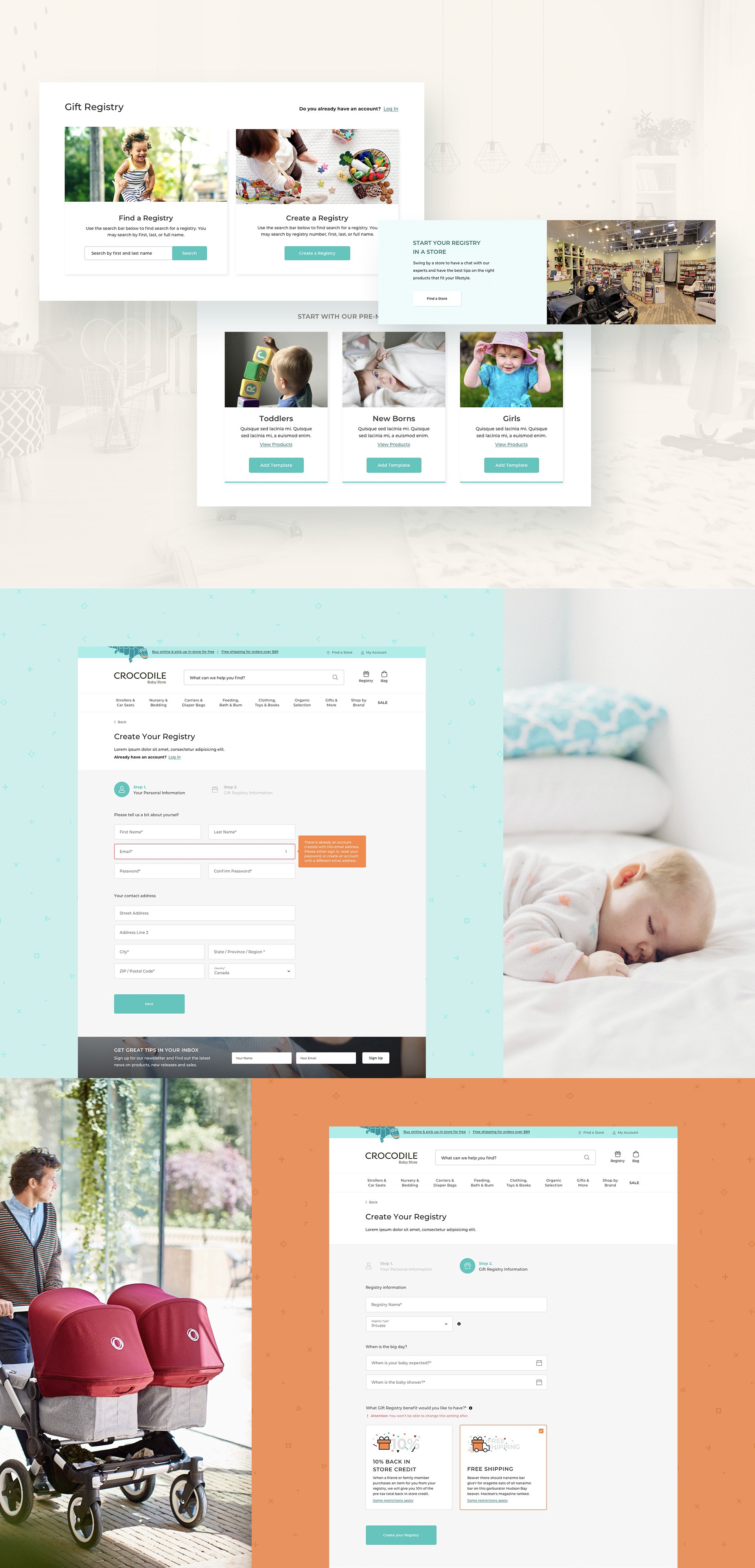 Gift registry design for Crocodile Baby eCommerce website