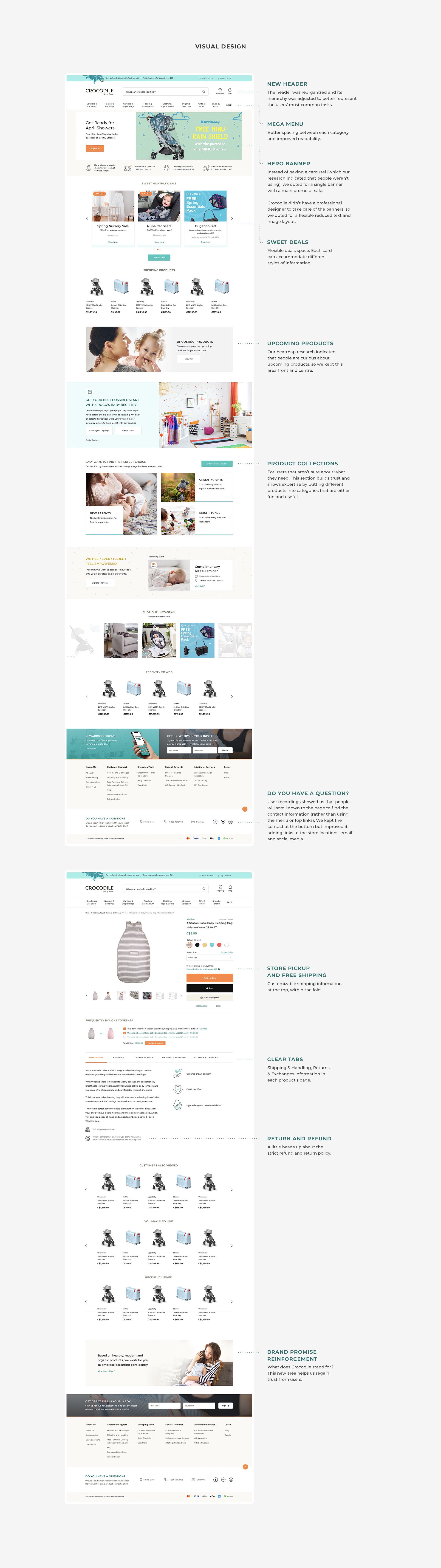 UI & UX Design improvements for the Crocodile Baby eCommerce website.