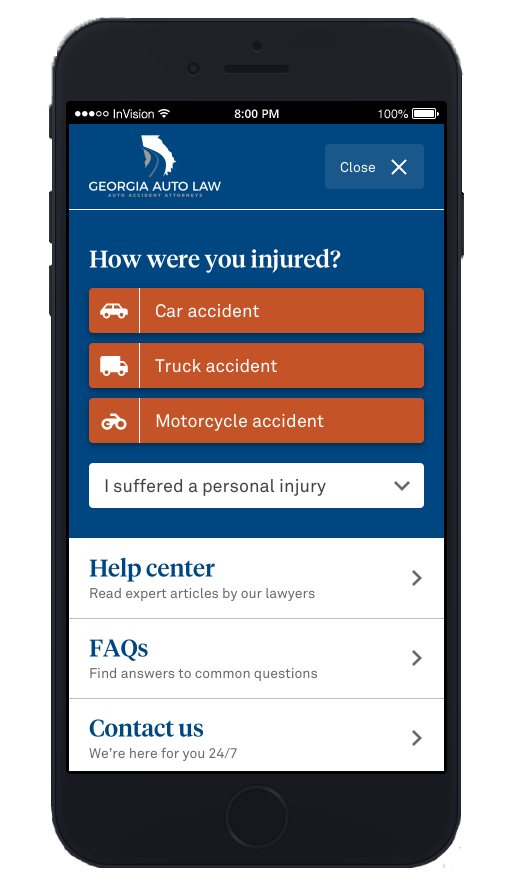 Mobile menus and common user paths on the GAL Lead Acquisition website.