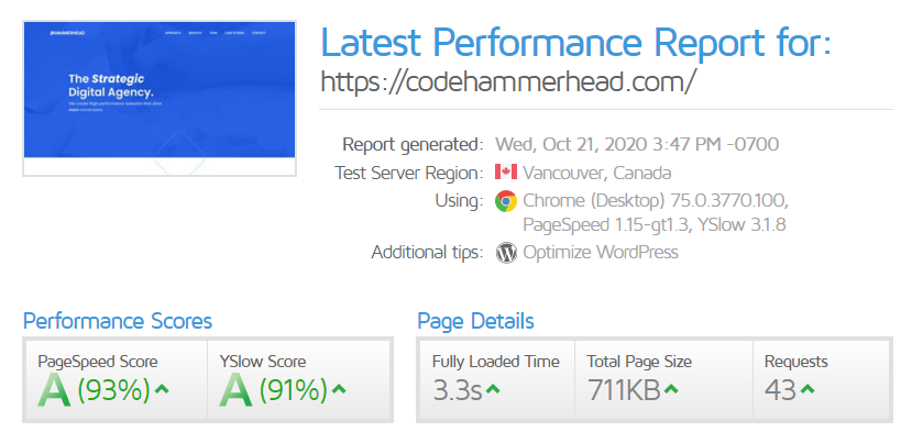 Full performance test of the Hammerhead website. 